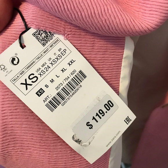 Zara Basic Textured Weave Coat Jacket Pink Size XS - Picture 3 of 7